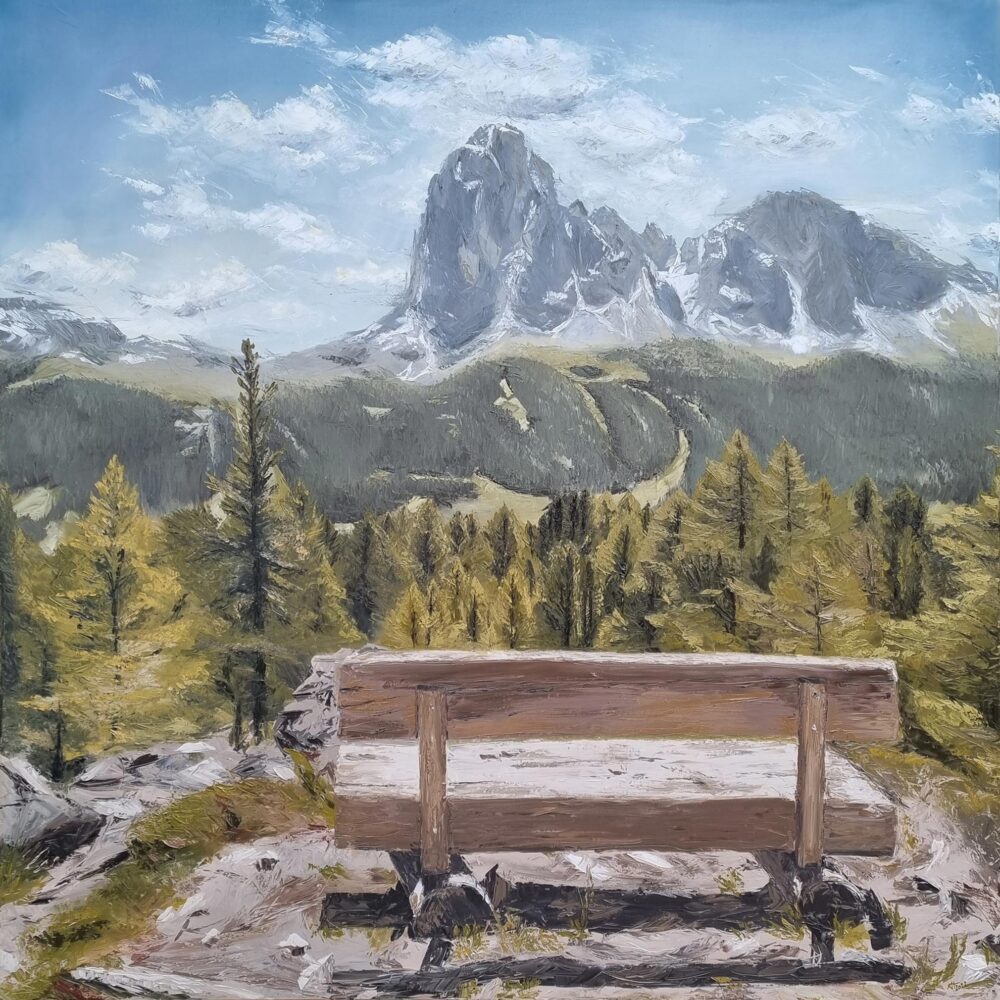 Ali Olio | Fine Art from the Alps | Kunst aus den Alpen | Berge grün grau blau Himmel Weg Landschaftsbild Ölmalerei Ölgemälde oilpainting landscape art mountain