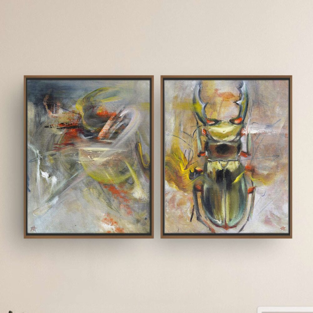 Ali Olio | Fine Art from the Alps | Kunst aus den Alpen | abstract beetle yellow green orange white | abstrakter Käfer grün gelb orange weiß