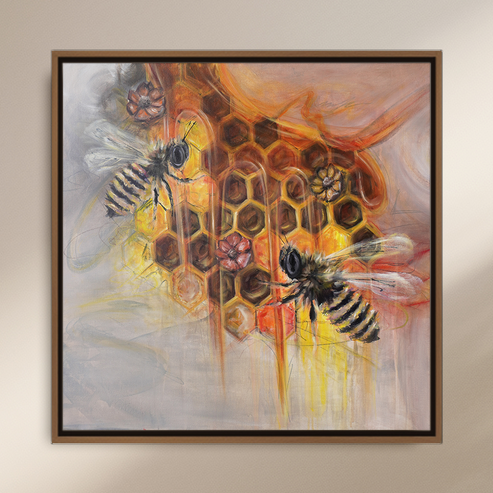 Ali Olio | Fine Art from the Alps | Kunst aus den Alpen | abstract beetle blue orange white | abstrakter Bienen mit Hintergrund orange gelb neutral honey bees abstract yellow