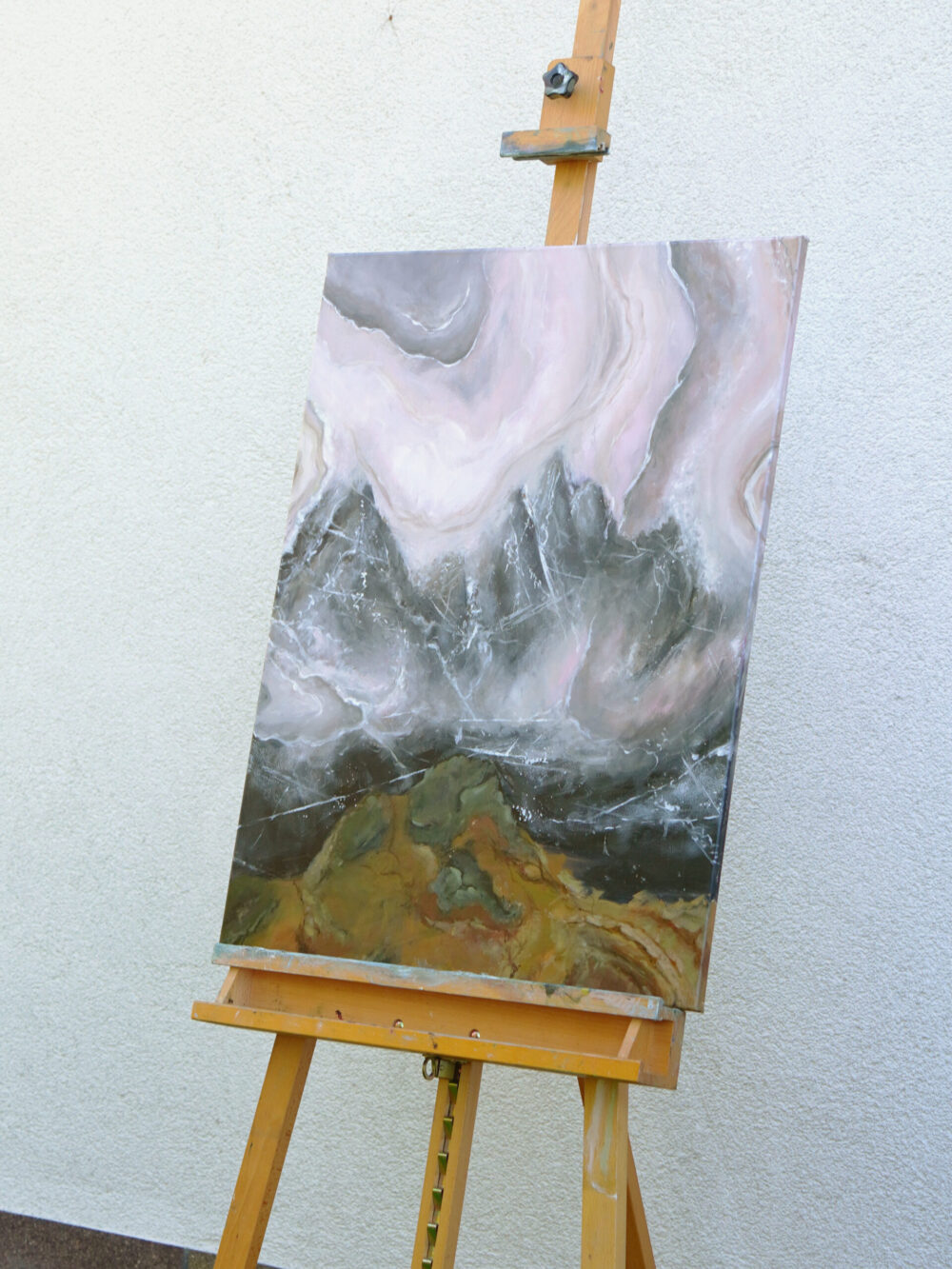 Ali Olio | Fine Art from the Alps | Kunst aus den Alpen | Abstrakte Landschaft rosa grün grau schwarz braun Ölgemälde Malerei landscape painting rose