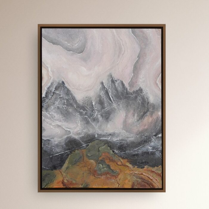 Ali Olio | Fine Art from the Alps | Kunst aus den Alpen | Abstrakte Landschaft rosa grün grau schwarz braun Ölgemälde Malerei landscape painting rose