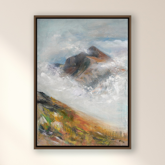 Ali Olio | Fine Art from the Alps | Kunst aus den Alpen | Berge Nebel Landschaftsbild abstrakte Details braun Landscape painting fog mountain blue brown