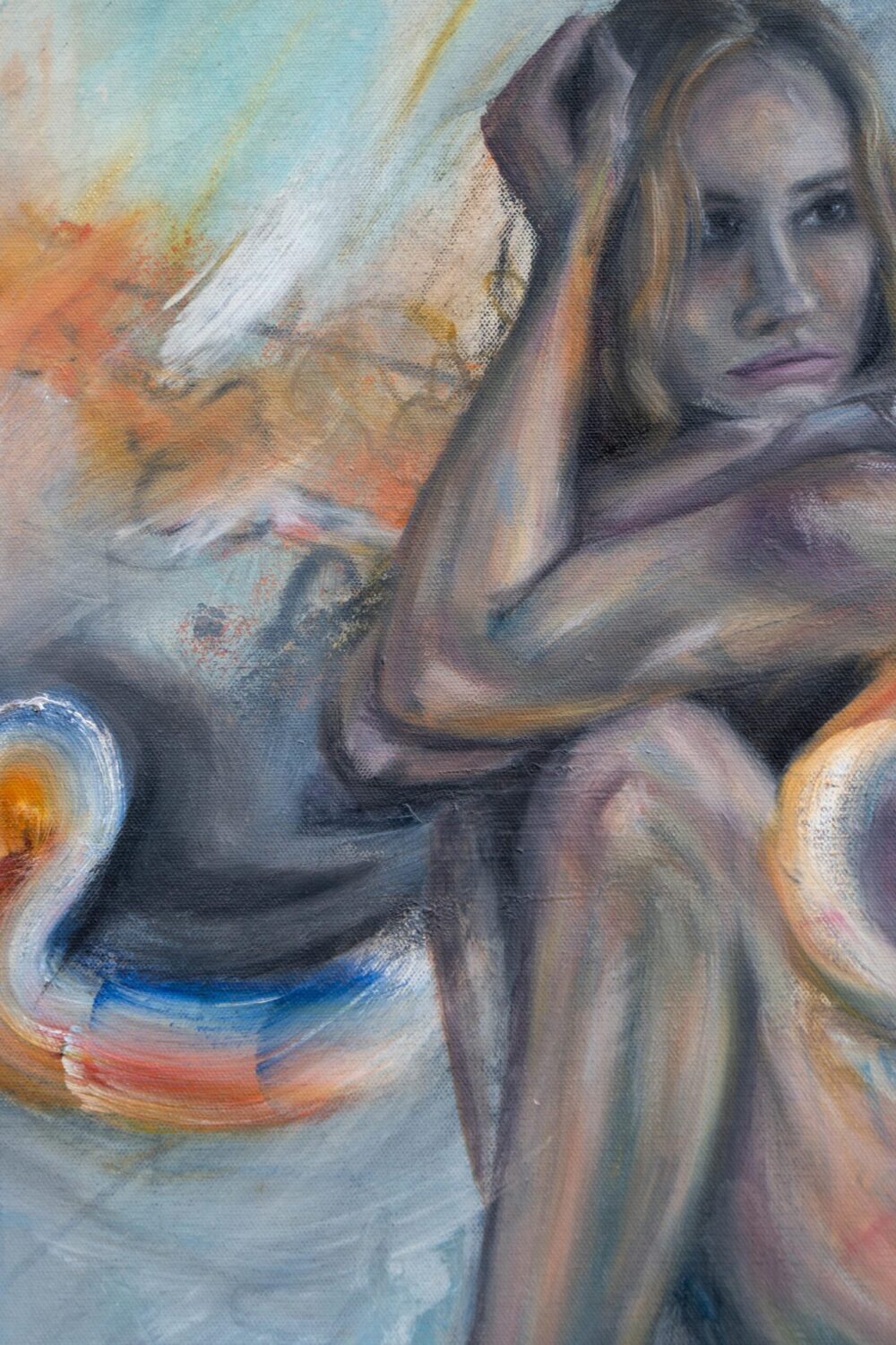 Ali Olio | Fine Art from the Alps | Kunst aus den Alpen | Alexandra Isabel Hörhager | Abstrakte Kunst blau orange Frau Zufriedenheit | abstract art contemporary blue orange woman contentment