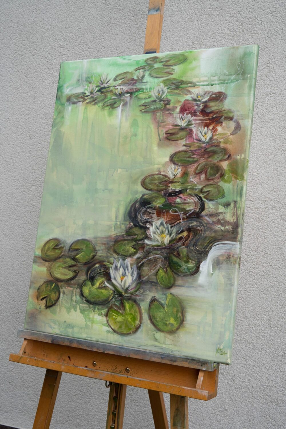 Ali Olio | Fine Art from the Alps | Kunst aus den Alpen | Alexandra Isabel Hörhager | Plein Air No 02 abstract plein air painting | Abstrakte Freiluft Malerei | Abstraktes Stillleben Seerosen | Still life water lilies contemporary