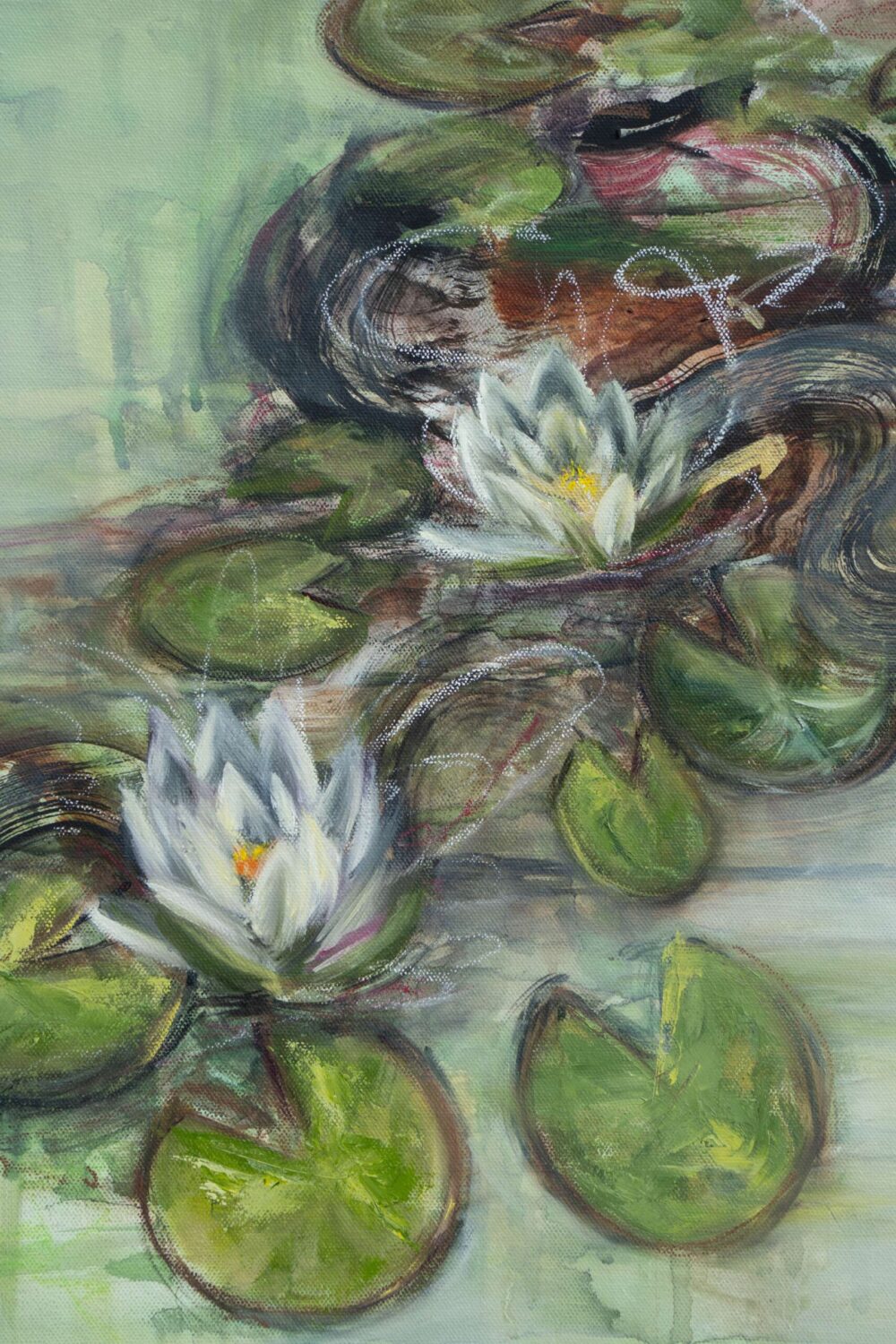 Ali Olio | Fine Art from the Alps | Kunst aus den Alpen | Alexandra Isabel Hörhager | Plein Air No 02 abstract plein air painting | Abstrakte Freiluft Malerei | Abstraktes Stillleben Seerosen | Still life water lilies contemporary