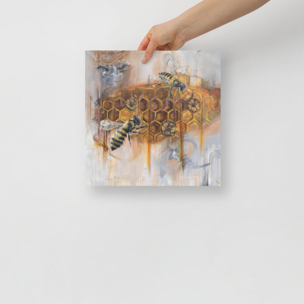 Ali Olio | Fine Art from the Alps | Kunst aus den Alpen | Originale abstrakte Kunst | abstract art print poster matt | Kunstdruck mattes Poster Biene Honige orange Wabe Kunst Honey bee orange comb