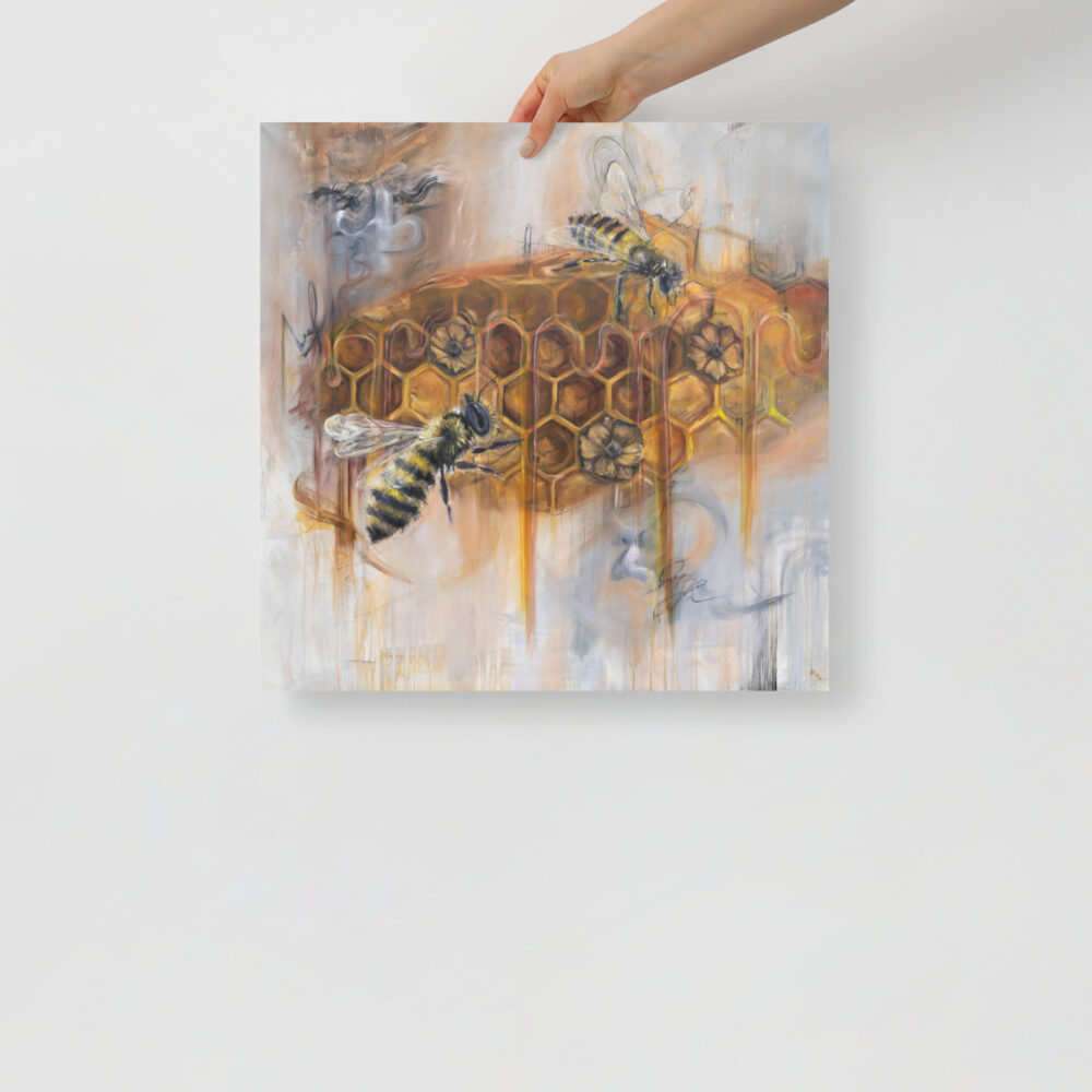 Ali Olio | Fine Art from the Alps | Kunst aus den Alpen | Originale abstrakte Kunst | abstract art print poster matt | Kunstdruck mattes Poster Biene Honige orange Wabe Kunst Honey bee orange comb