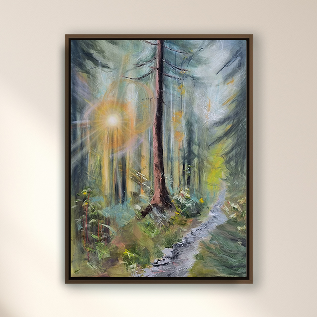 Ali Olio | Fine Art from the Alps | Kunst aus den Alpen | Wald forest green sunlight Sonne wald Bild painting