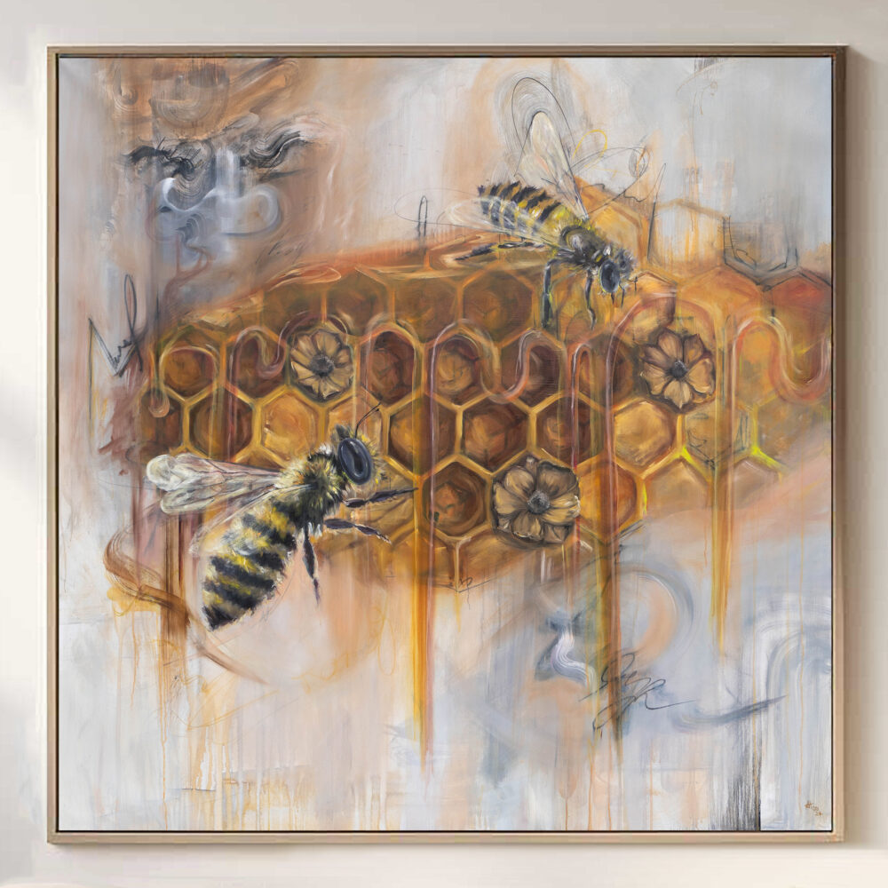 Ali Olio | Fine Art from the Alps | Kunst aus den Alpen | Alexandra Isabel Hörhager Originale abstrakte Kunst | abstract art print poster matt | Kunstdruck mattes Poster Biene Honige orange Wabe Kunst Honey bee orange comb