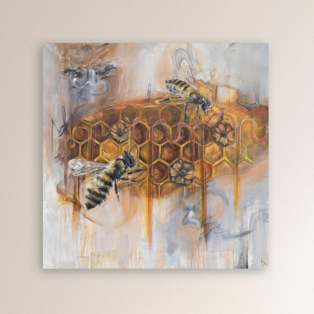 Ali Olio | Fine Art from the Alps | Kunst aus den Alpen | Originale abstrakte Kunst | abstract art print poster matt | Kunstdruck mattes Poster Biene Honige orange Wabe Kunst Honey bee orange comb