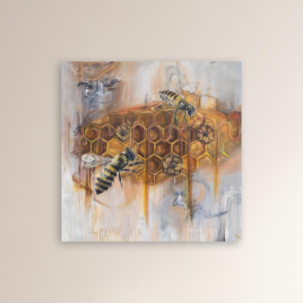 Ali Olio | Fine Art from the Alps | Kunst aus den Alpen | Originale abstrakte Kunst | abstract art print poster matt | Kunstdruck mattes Poster Biene Honige orange Wabe Kunst Honey bee orange comb