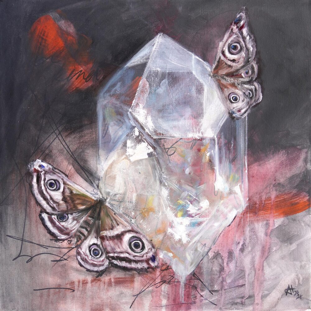 Ali Olio | Fine Art from the Alps | Kunst aus den Alpen | Crystal butterfly dark red night nature abstract background Schmetterling Kristall Bild Nacht schwarz rot abstrakter Hintergrund