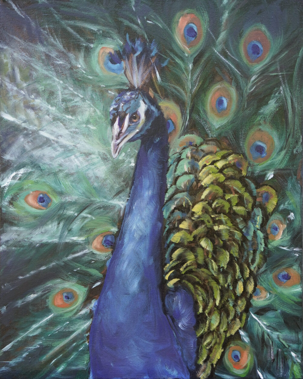 Ali Olio | Fine Art from the Alps | Kunst aus den Alpen | Pfau Peacock blau grün Ölmalerei Ölgemälde painting oilpainting green blue