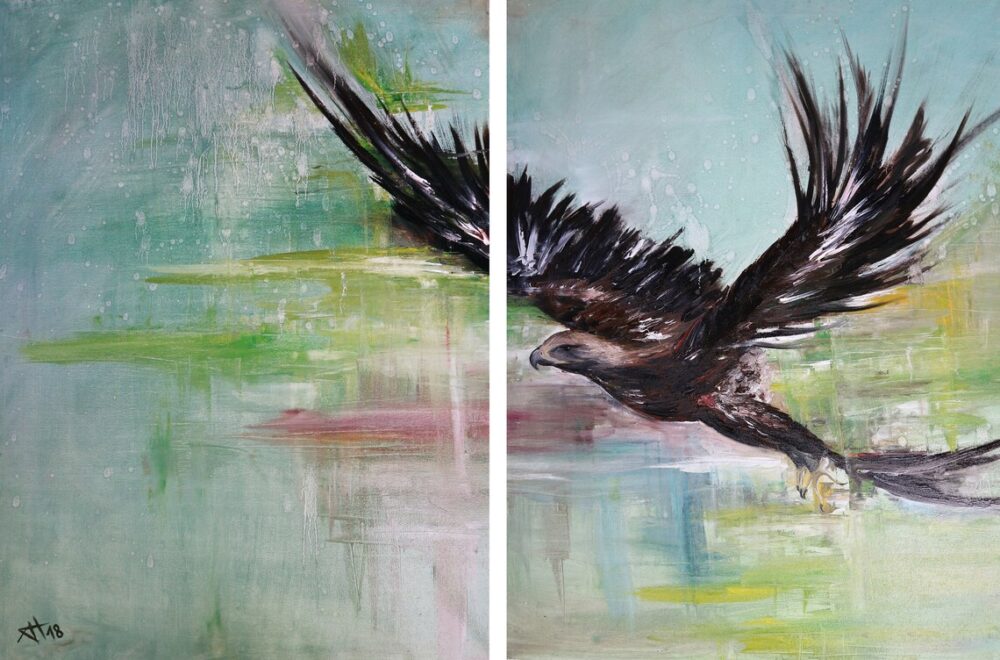 Ali Olio | Fine Art from the Alps | Kunst aus den Alpen | Adler Steinadler Power of a golden Eagle oilpainting Ölgemälde Malerei grün türkis abstrakt abstaktes Bild