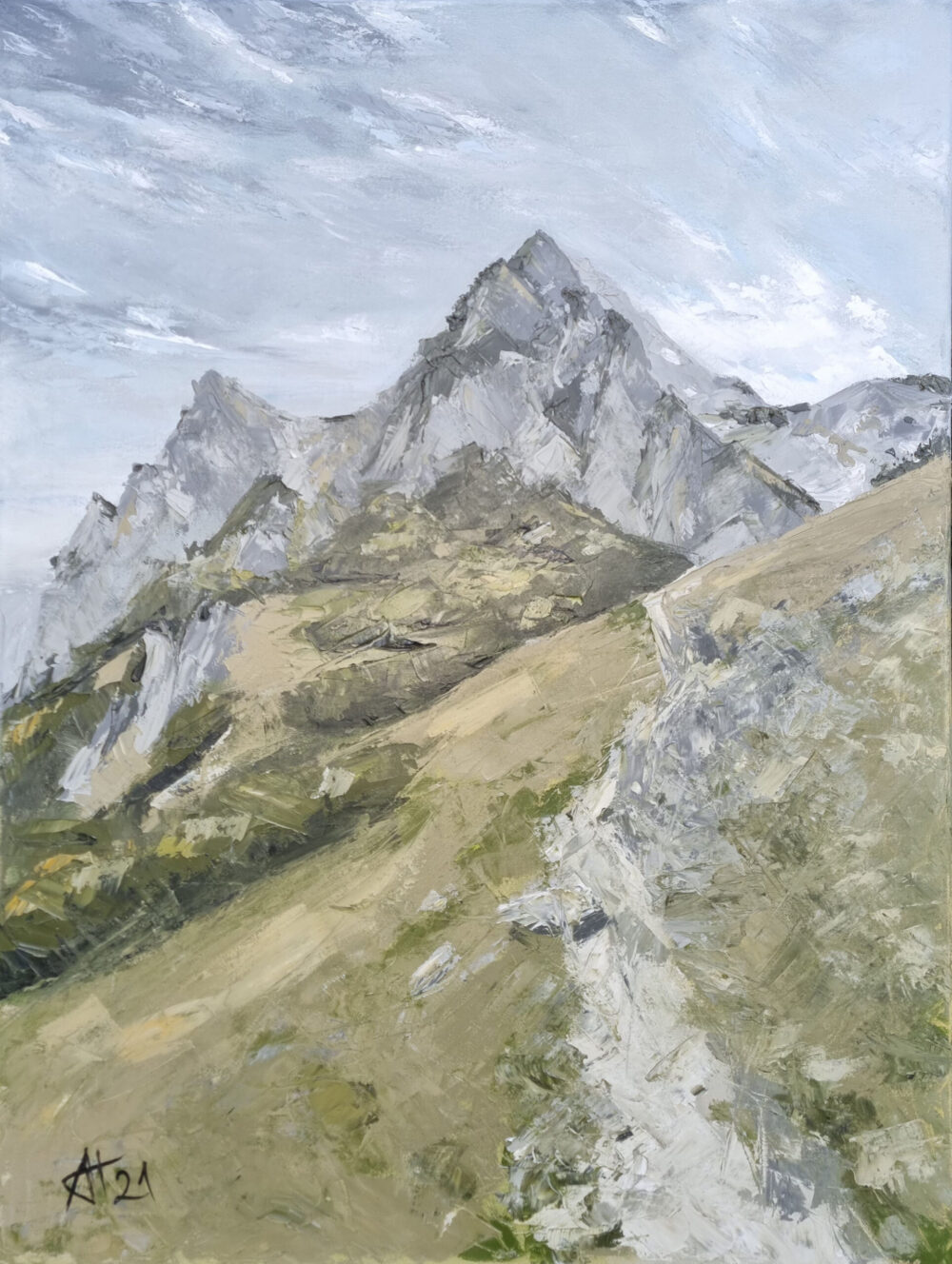 Ali Olio | Fine Art from the Alps | Kunst aus den Alpen | Tiroler Alpen Berge grün grau blau Himmel Weg Landschaftsbild Ölmalerei Ölgemälde oilpainting landscape art mountain