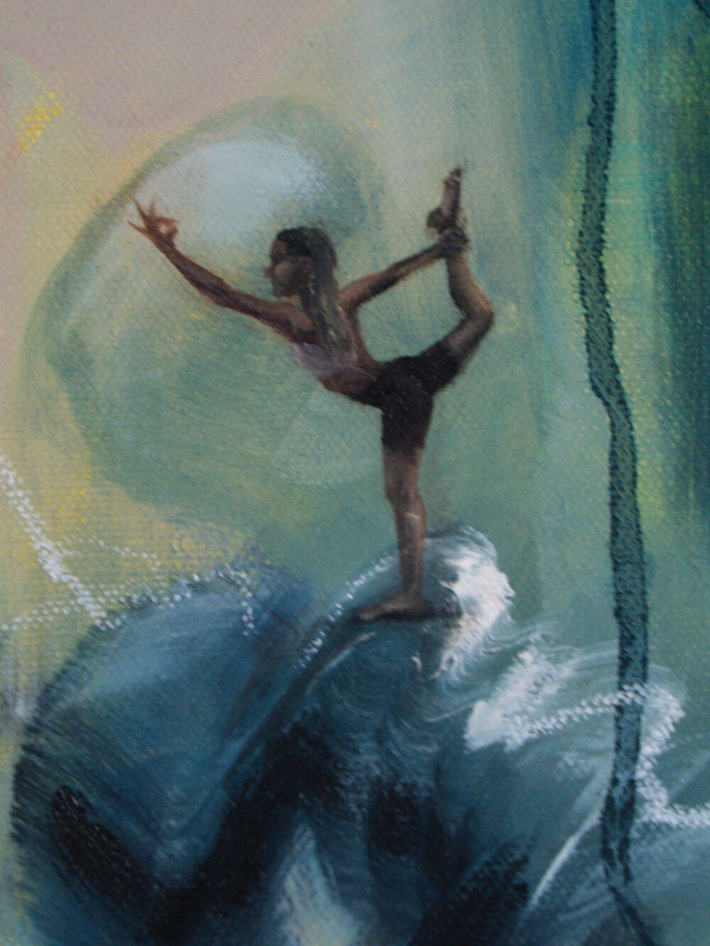 Abstract Yoga – Mixed Media Ölgemälde aus der ‚Active Abstract Series‘ von Ali Olio Art. Ein kraftvolles Werk, das die Balance und innere Ruhe der Yoga-Praxis in abstrakter Form widerspiegelt. Lebendige Farben und dynamische Pinselstriche symbolisieren die Bewegung und Energie, die Yoga mit sich bringt.