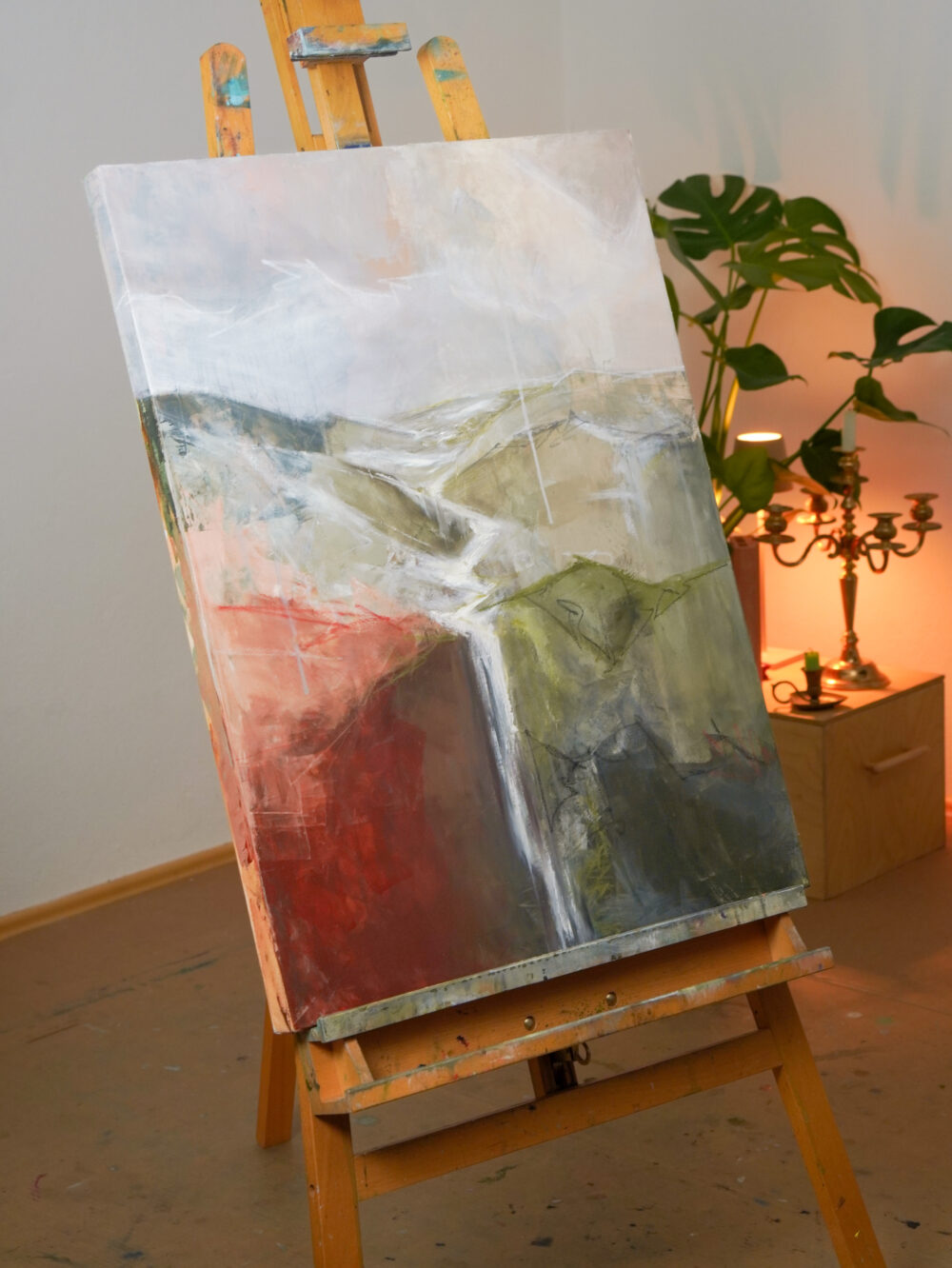 Abstrakte Kunst & moderne Landschaftsmalerei – Original Mixed Media Ölgemälde von Alexandra Isabel Hörhager (Ali Olio Art), inspiriert von Wasserfall und Natur