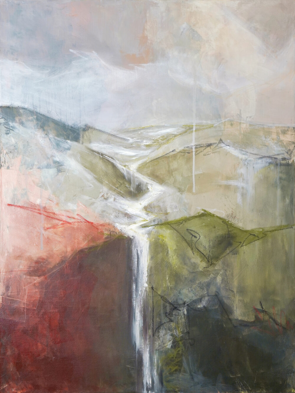 Abstrakte Kunst & moderne Landschaftsmalerei – Original Mixed Media Ölgemälde von Alexandra Isabel Hörhager (Ali Olio Art), inspiriert von Wasserfall und Natur
