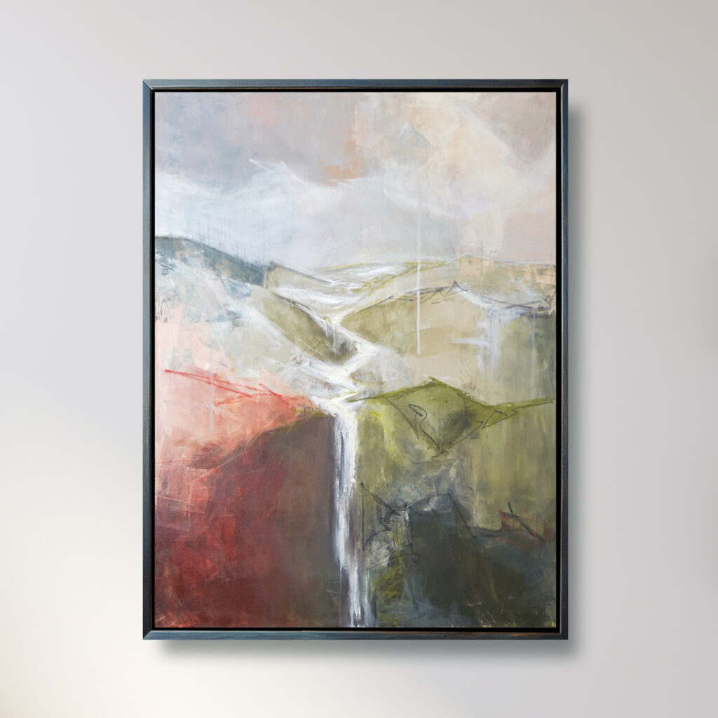 Abstrakte Kunst & moderne Landschaftsmalerei – Original Mixed Media Ölgemälde von Alexandra Isabel Hörhager (Ali Olio Art), inspiriert von Wasserfall und Natur