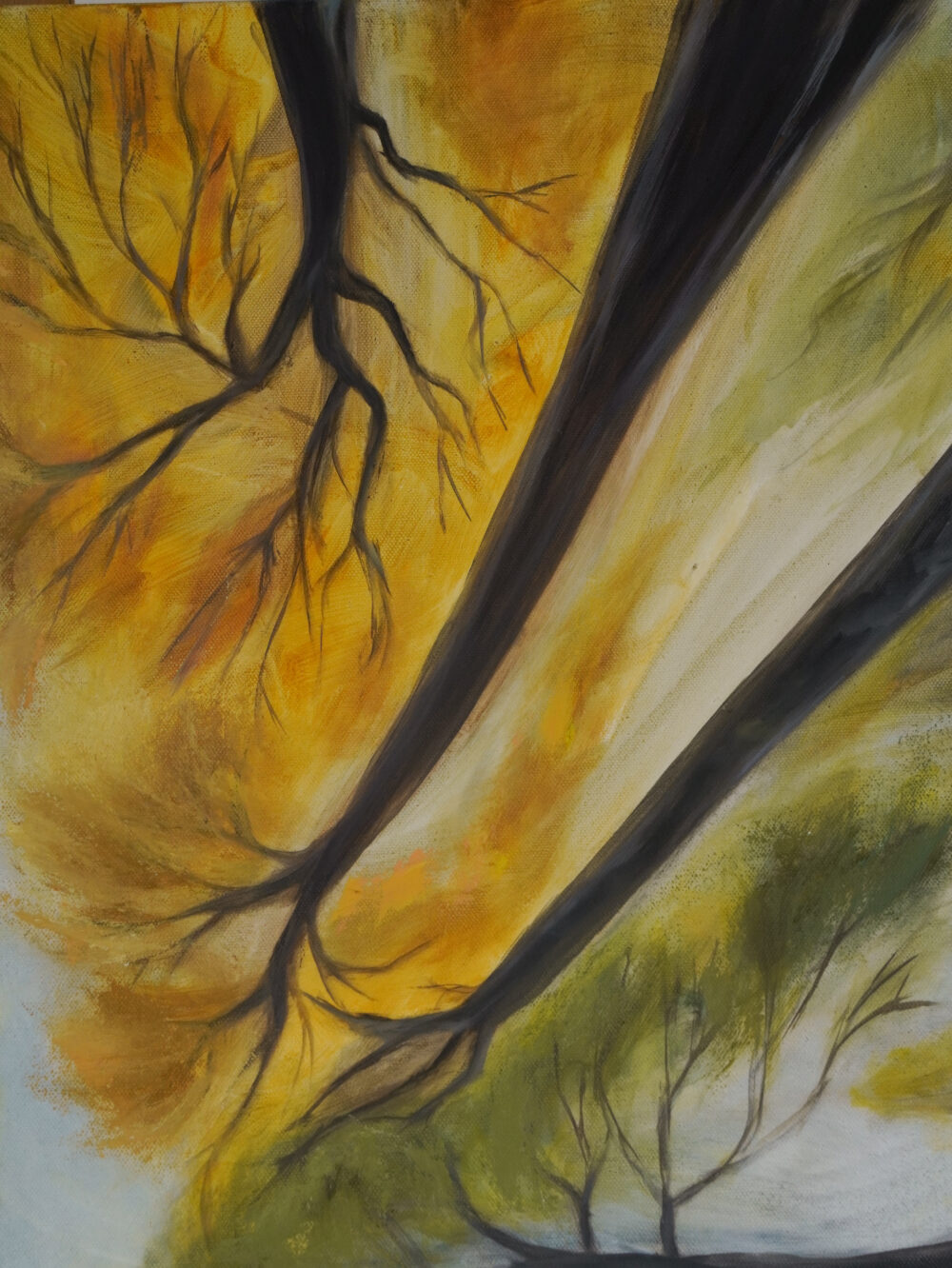 Ölgemälde Wald, Blick nach oben, Blätterdach Kunst, Naturmalerei, Sonnenlicht im Wald, spirituelle Kunst, achtsame Wandbilder, moderne Landschaftsmalerei, Waldblick Leinwandbild, Naturkunst handgemalt, Kunst für Entspannung und Ruhe, Ali Olio Art, Alexandra Isabel Hörhager Kunst, Tiroler Künstlerin