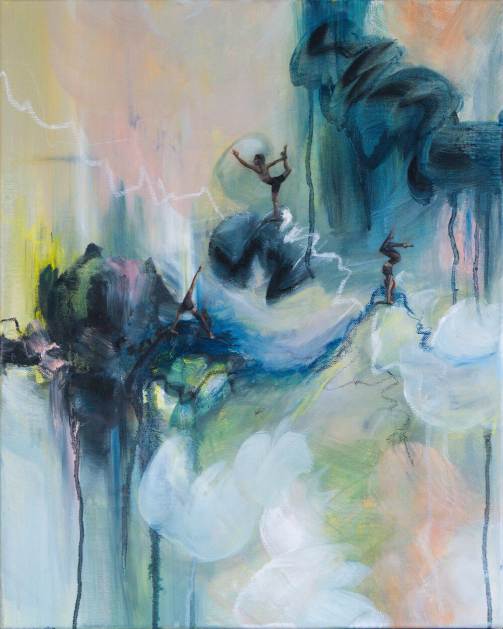 Abstract Yoga – Mixed Media Ölgemälde aus der ‚Active Abstract Series‘ von Ali Olio Art. Ein kraftvolles Werk, das die Balance und innere Ruhe der Yoga-Praxis in abstrakter Form widerspiegelt. Lebendige Farben und dynamische Pinselstriche symbolisieren die Bewegung und Energie, die Yoga mit sich bringt.