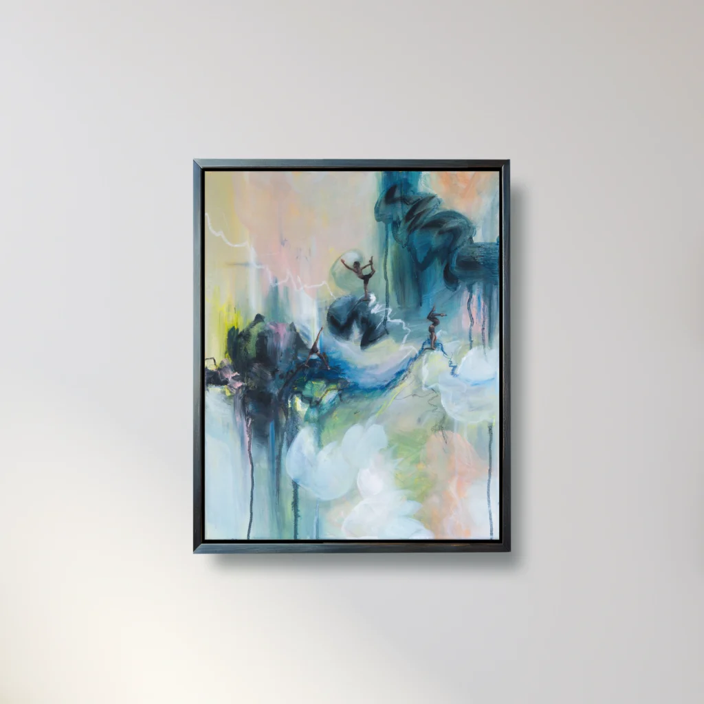 Abstract Yoga – Mixed Media Ölgemälde aus der ‚Active Abstract Series‘ von Ali Olio Art. Ein kraftvolles Werk, das die Balance und innere Ruhe der Yoga-Praxis in abstrakter Form widerspiegelt. Lebendige Farben und dynamische Pinselstriche symbolisieren die Bewegung und Energie, die Yoga mit sich bringt.
