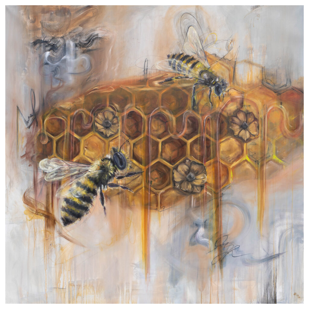 Ali Olio Art Alexandra Hörhager Kunst Künstlerin Österrreich Tirol Kufstein Mixed Media Ölgemälde Honig Biene Wabe Große Leinwand Auftragsarbeit Auftragskunst